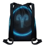Blue Aries Zodiac Sign Print Drawstring Backpack