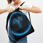 Blue Aries Zodiac Sign Print Drawstring Backpack