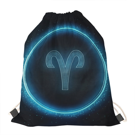 Blue Aries Zodiac Sign Print Drawstring Bag
