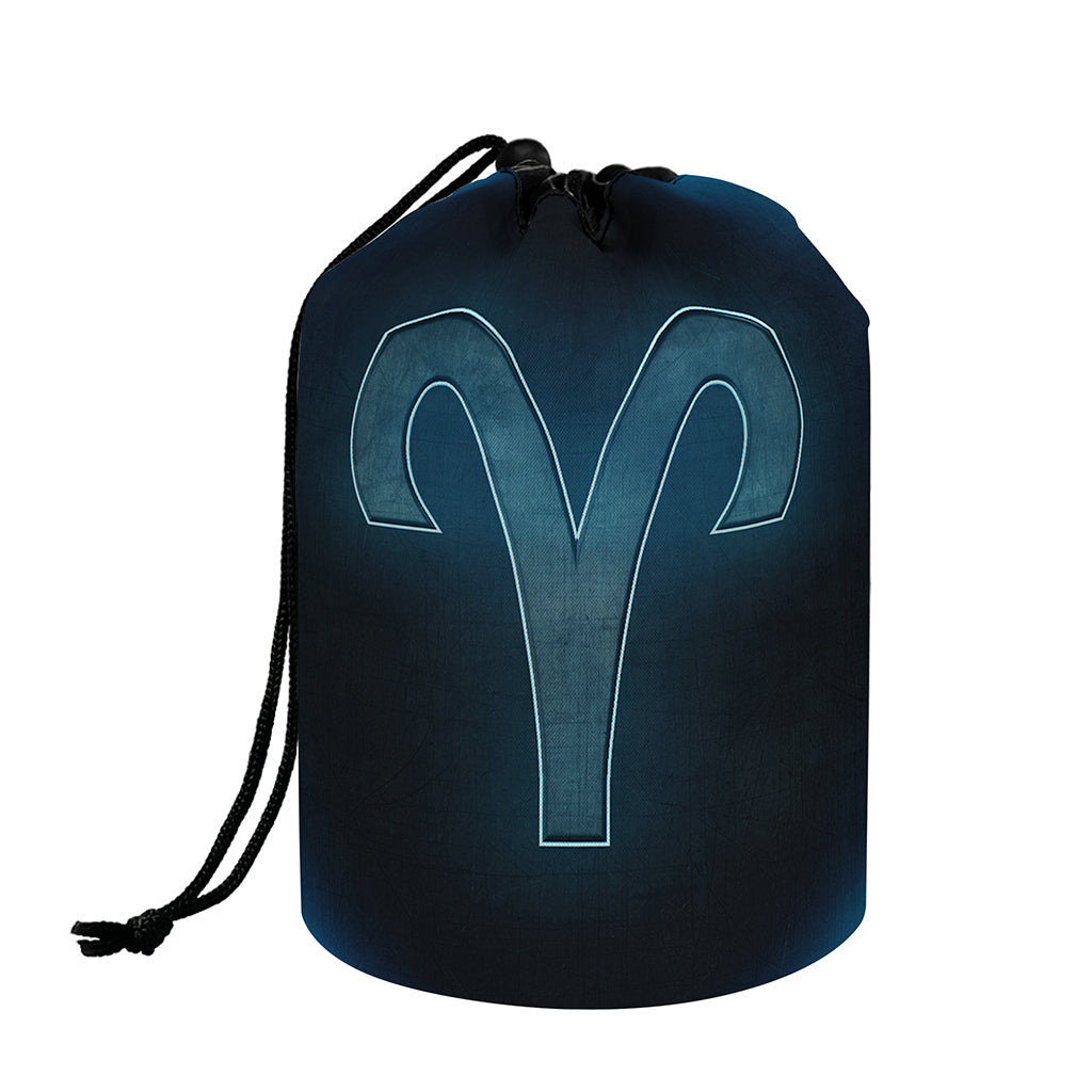 Blue Aries Zodiac Sign Print Drawstring Makeup Bag