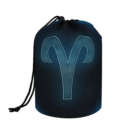 Blue Aries Zodiac Sign Print Drawstring Makeup Bag
