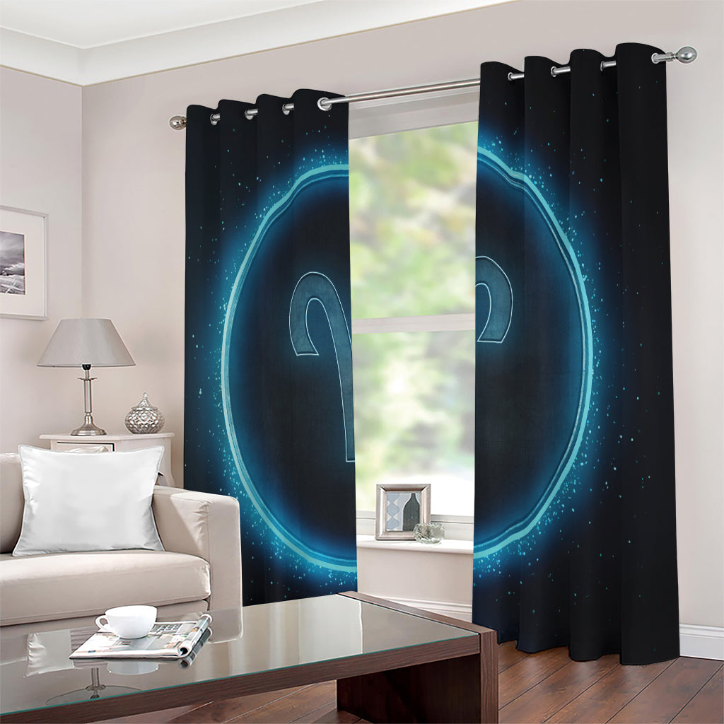 Blue Aries Zodiac Sign Print Extra Wide Grommet Curtains