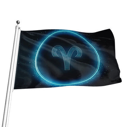 Blue Aries Zodiac Sign Print Flag