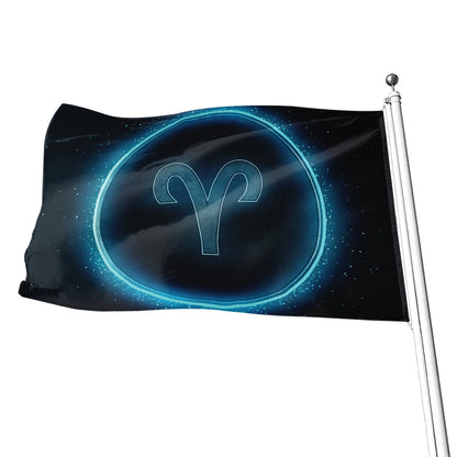 Blue Aries Zodiac Sign Print Flag