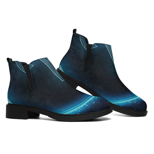 Blue Aries Zodiac Sign Print Flat Ankle Boots