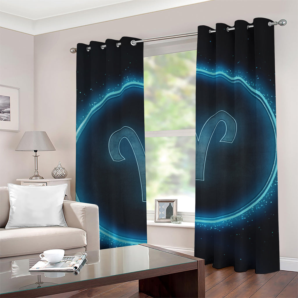 Blue Aries Zodiac Sign Print Grommet Curtains