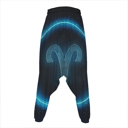 Blue Aries Zodiac Sign Print Hammer Pants