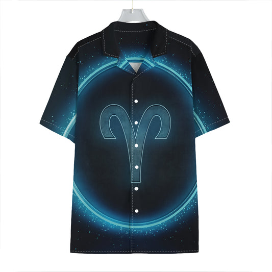 Blue Aries Zodiac Sign Print Hawaiian Shirt