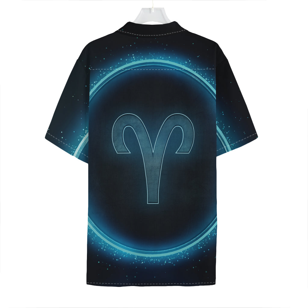 Blue Aries Zodiac Sign Print Hawaiian Shirt
