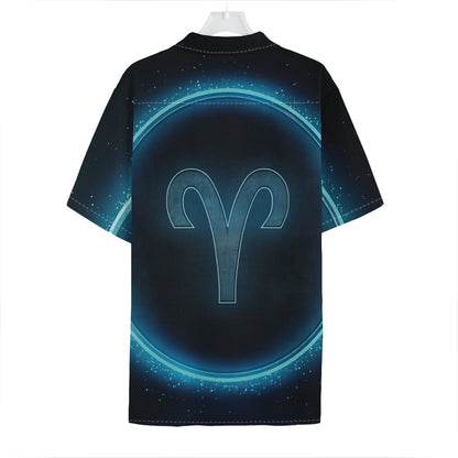 Blue Aries Zodiac Sign Print Hawaiian Shirt