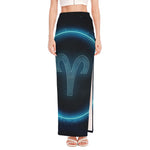 Blue Aries Zodiac Sign Print High Slit Maxi Skirt