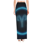 Blue Aries Zodiac Sign Print High Slit Maxi Skirt