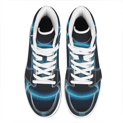 Blue Aries Zodiac Sign Print High Top Leather Sneakers