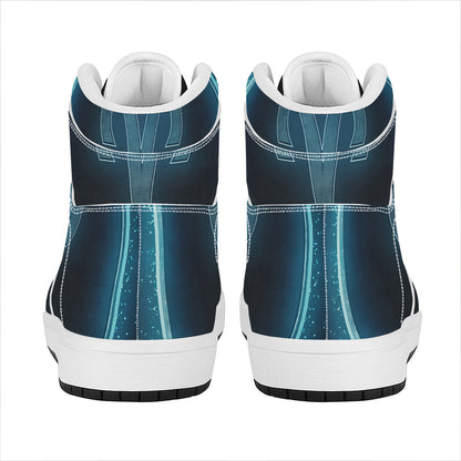 Blue Aries Zodiac Sign Print High Top Leather Sneakers