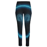 Blue Aries Zodiac Sign Print High-Waisted Pocket Leggings