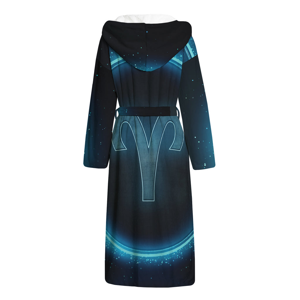 Blue Aries Zodiac Sign Print Hooded Bathrobe