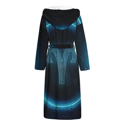 Blue Aries Zodiac Sign Print Hooded Bathrobe