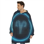 Blue Aries Zodiac Sign Print Hoodie Blanket