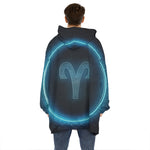Blue Aries Zodiac Sign Print Hoodie Blanket