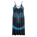 Blue Aries Zodiac Sign Print Jersey Midi Cami Dress