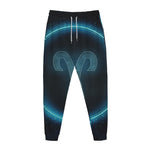 Blue Aries Zodiac Sign Print Jogger Pants
