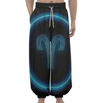 Blue Aries Zodiac Sign Print Lantern Pants