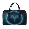 Blue Aries Zodiac Sign Print Leather Duffel Bag