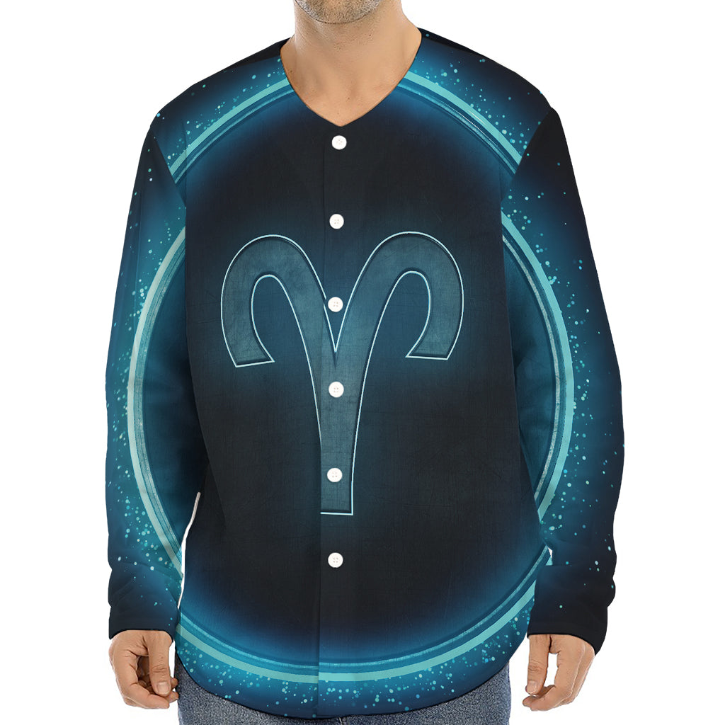 Blue Aries Zodiac Sign Print Long Sleeve Baseball Jersey