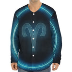 Blue Aries Zodiac Sign Print Long Sleeve Baseball Jersey