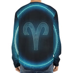Blue Aries Zodiac Sign Print Long Sleeve Baseball Jersey