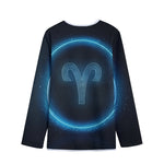 Blue Aries Zodiac Sign Print Long Sleeve Short Coat