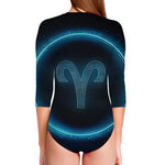 Blue Aries Zodiac Sign Print Long Sleeve Swimsuit