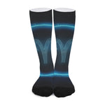 Blue Aries Zodiac Sign Print Long Socks