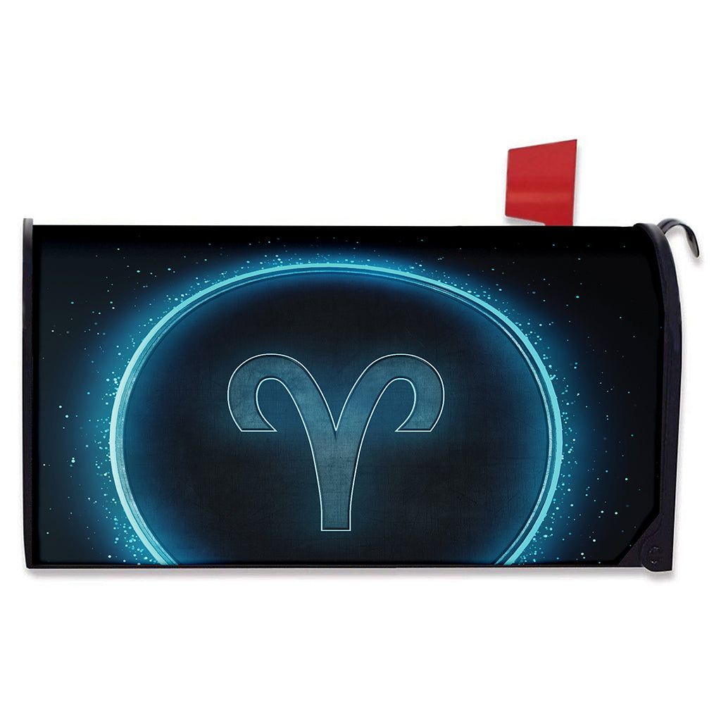 Blue Aries Zodiac Sign Print Mailbox Cover