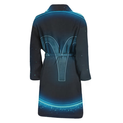 Blue Aries Zodiac Sign Print Men's Bathrobe