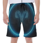 Blue Aries Zodiac Sign Print Men's Beach Shorts