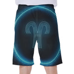 Blue Aries Zodiac Sign Print Men's Beach Shorts