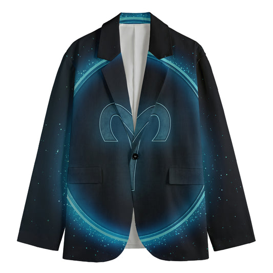 Blue Aries Zodiac Sign Print Men's Blazer