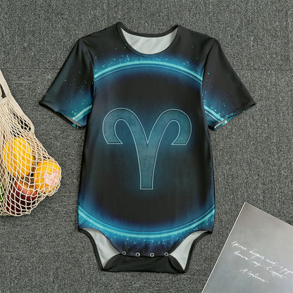 Blue Aries Zodiac Sign Print Men's Bodysuit