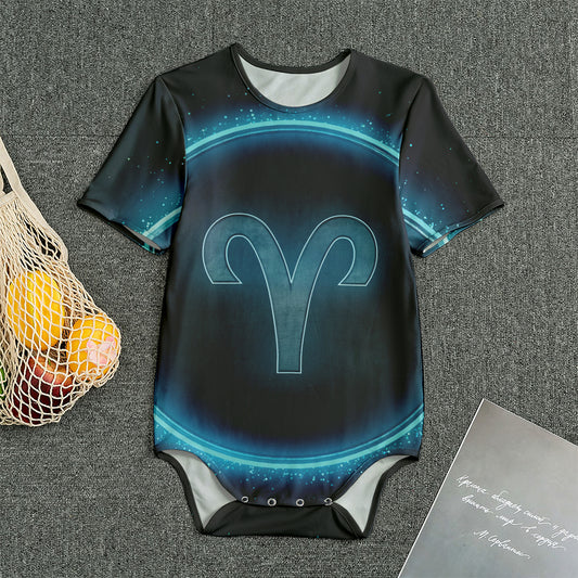 Blue Aries Zodiac Sign Print Men's Bodysuit