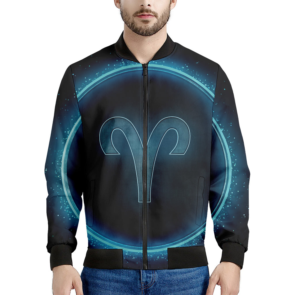 Blue Aries Zodiac Sign Print Men's Bomber Jacket