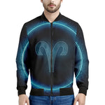 Blue Aries Zodiac Sign Print Men's Bomber Jacket
