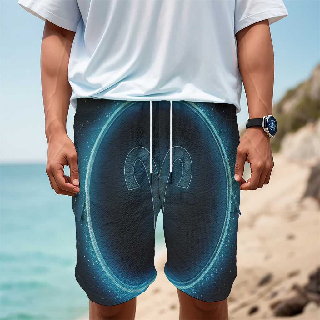 Blue Aries Zodiac Sign Print Men's Cargo Shorts