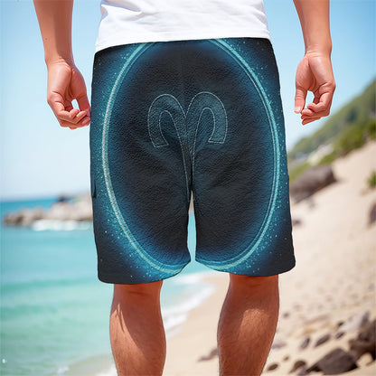 Blue Aries Zodiac Sign Print Men's Cargo Shorts