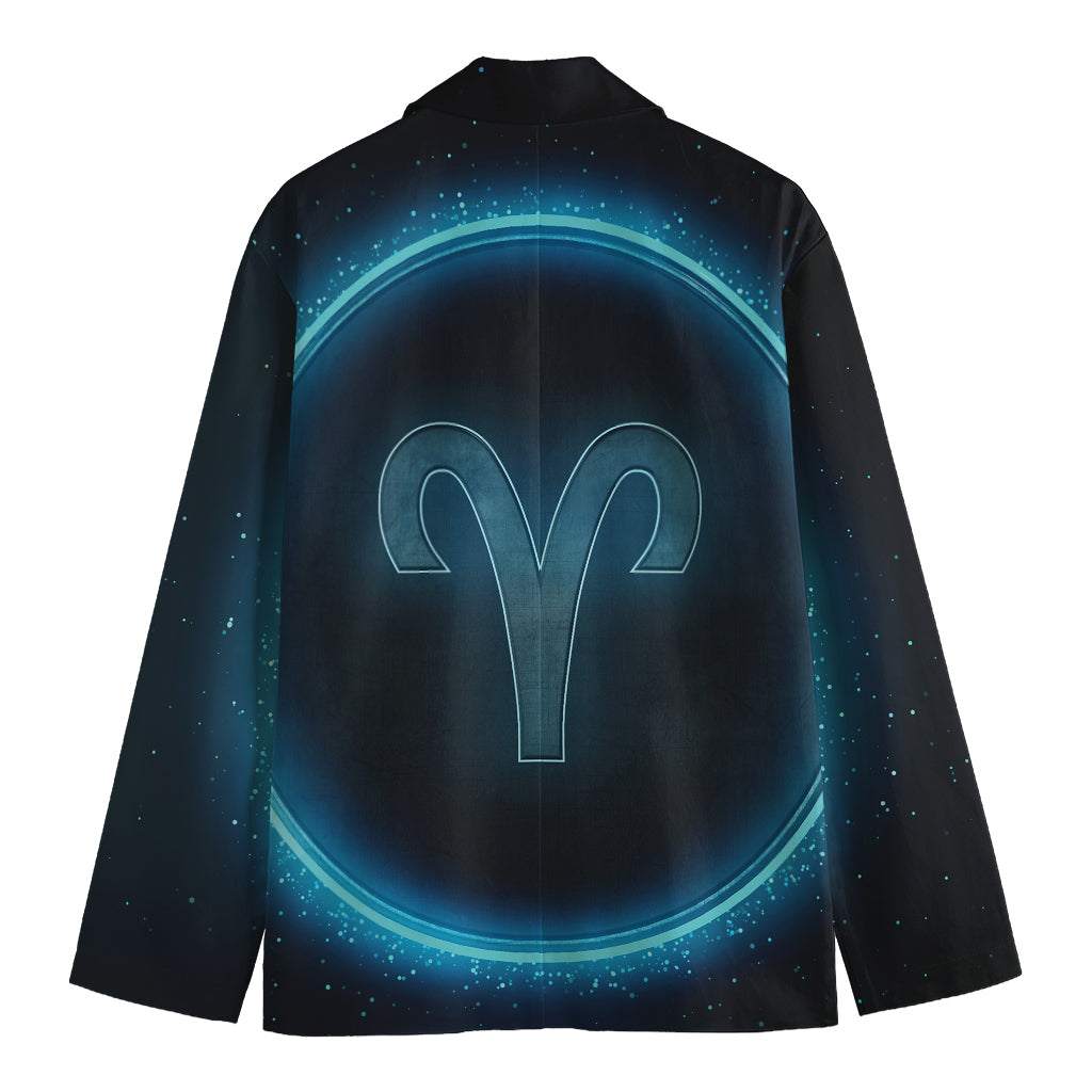 Blue Aries Zodiac Sign Print Men's Cotton Blazer