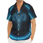 Blue Aries Zodiac Sign Print Men's Deep V-Neck Shirt
