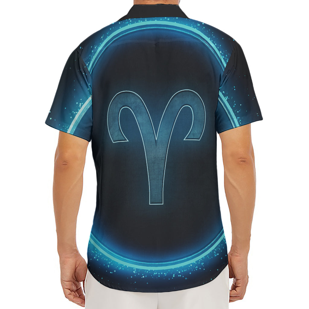 Blue Aries Zodiac Sign Print Men's Deep V-Neck Shirt
