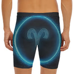 Blue Aries Zodiac Sign Print Men's Long Boxer Briefs