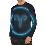 Blue Aries Zodiac Sign Print Men's Long Sleeve Rash Guard