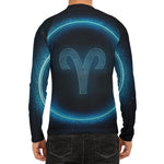 Blue Aries Zodiac Sign Print Men's Long Sleeve Rash Guard